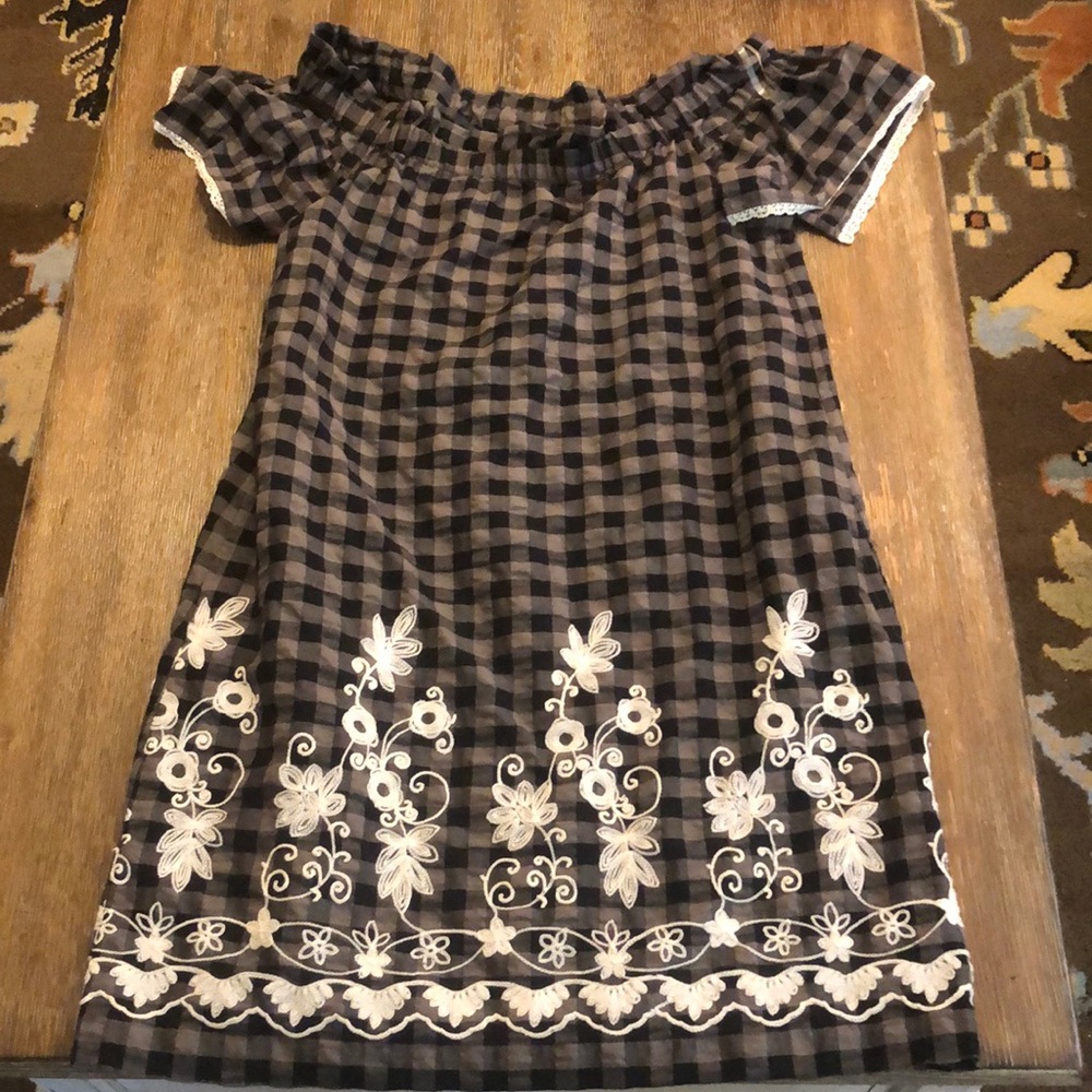 Uncle Frank XS black and brown dress with embroidered flowers